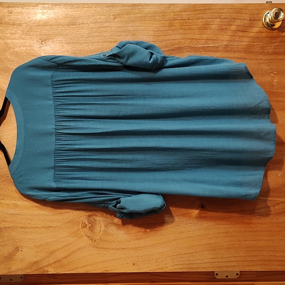 Bit & Bridle Womens Flowy Popover Blouse Teal Convertible ¾-Sleeves High-Low 3X - Picture 5 of 8
